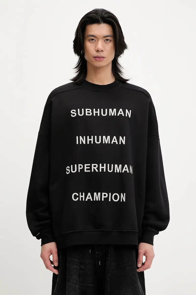 felpa in cotone Knitted - Jumbo Sweat 221669 uomo colore nero con applicazione CM01E1669.CHFE