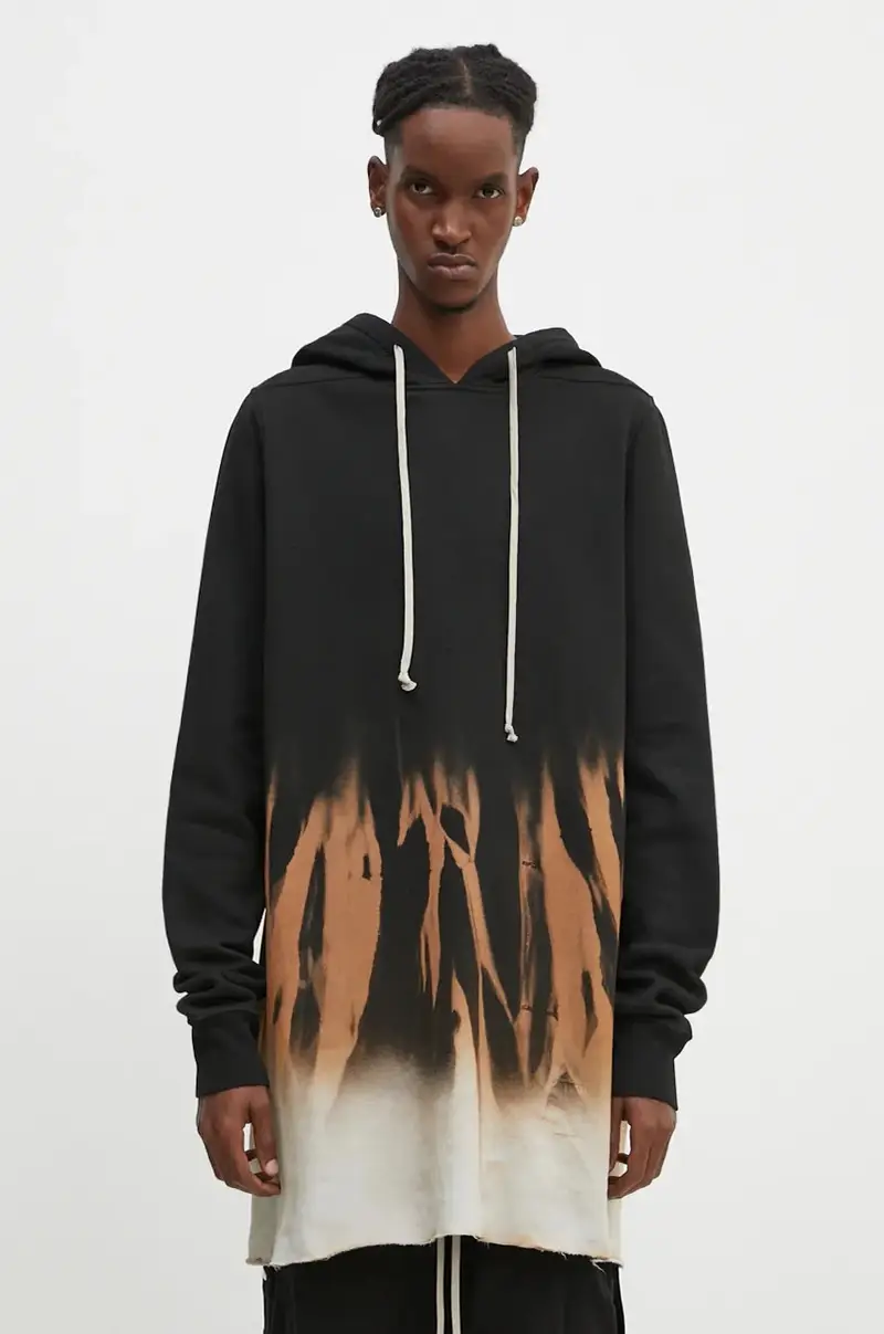 Rick Owens felpa in cotone Pullover Hoodie uomo colore nero con cappuccio DU02D2285.FSUN