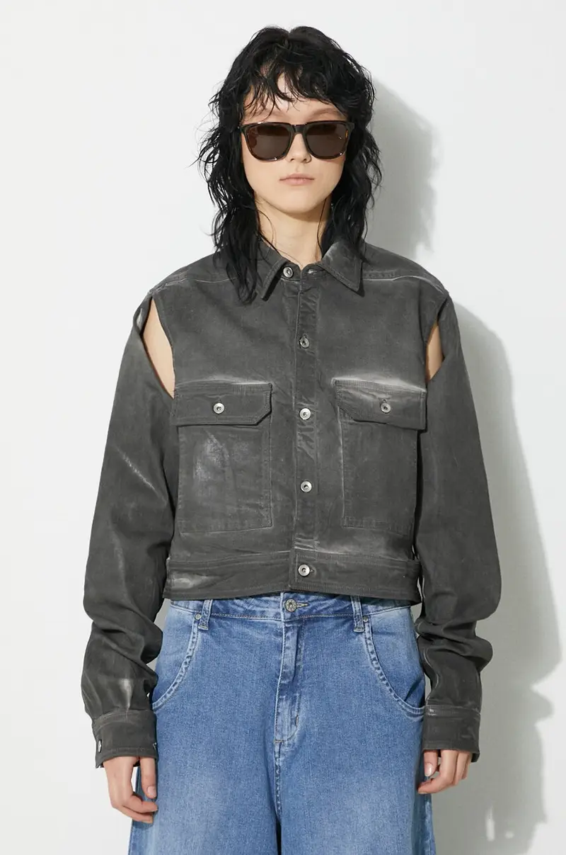 Rick Owens giacca Denim Jacket Cape Sleeve Cropped Outershirt donna colore grigio DS01D1702.SCF.78