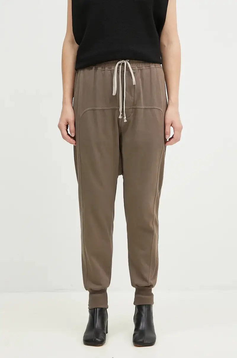 Rick Owens pantaloni della tuta di cotone Prisoner Drawstring colore grigio DS02D2330.RIG