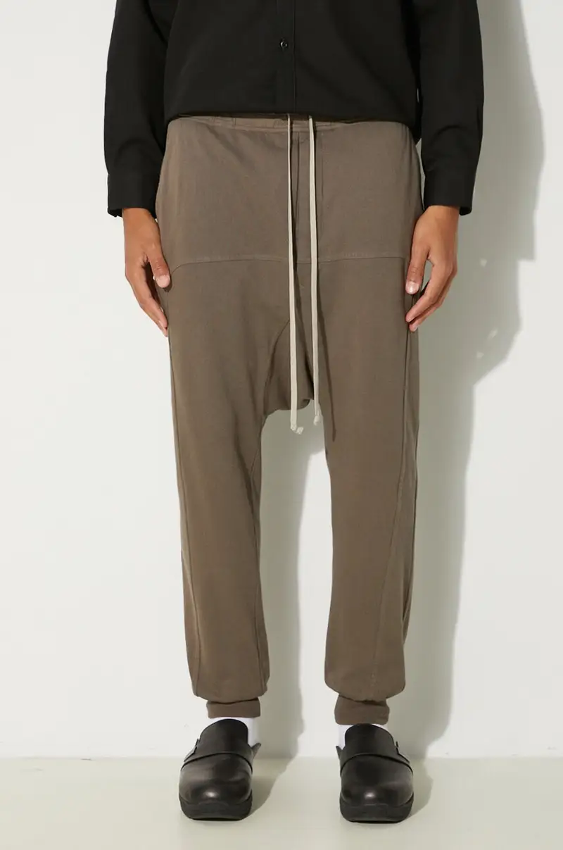 Rick Owens pantaloni della tuta di cotone Prisoner Drawstring colore grigio DU02D2395.RIG