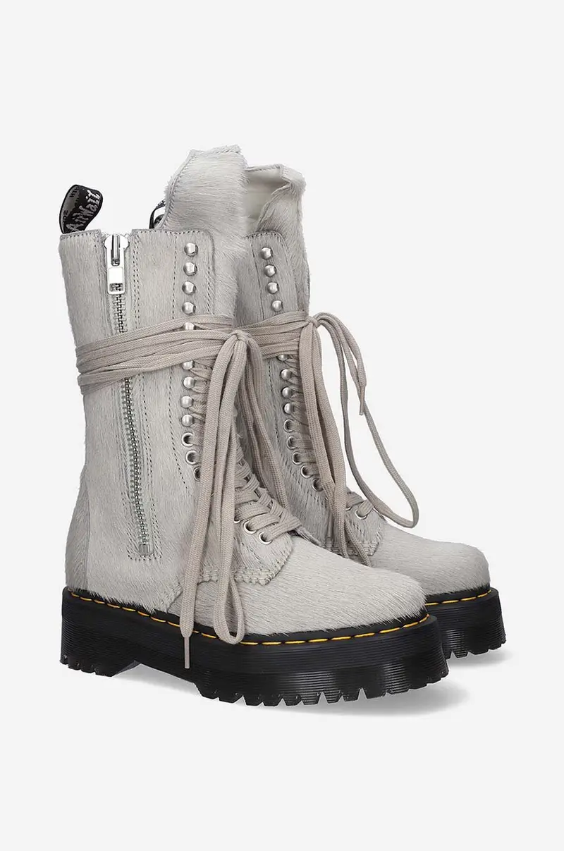 Rick Owens stivali da motociclista in camoscio Fur Boots x Dr. Martens donna Grigio miniatura 5