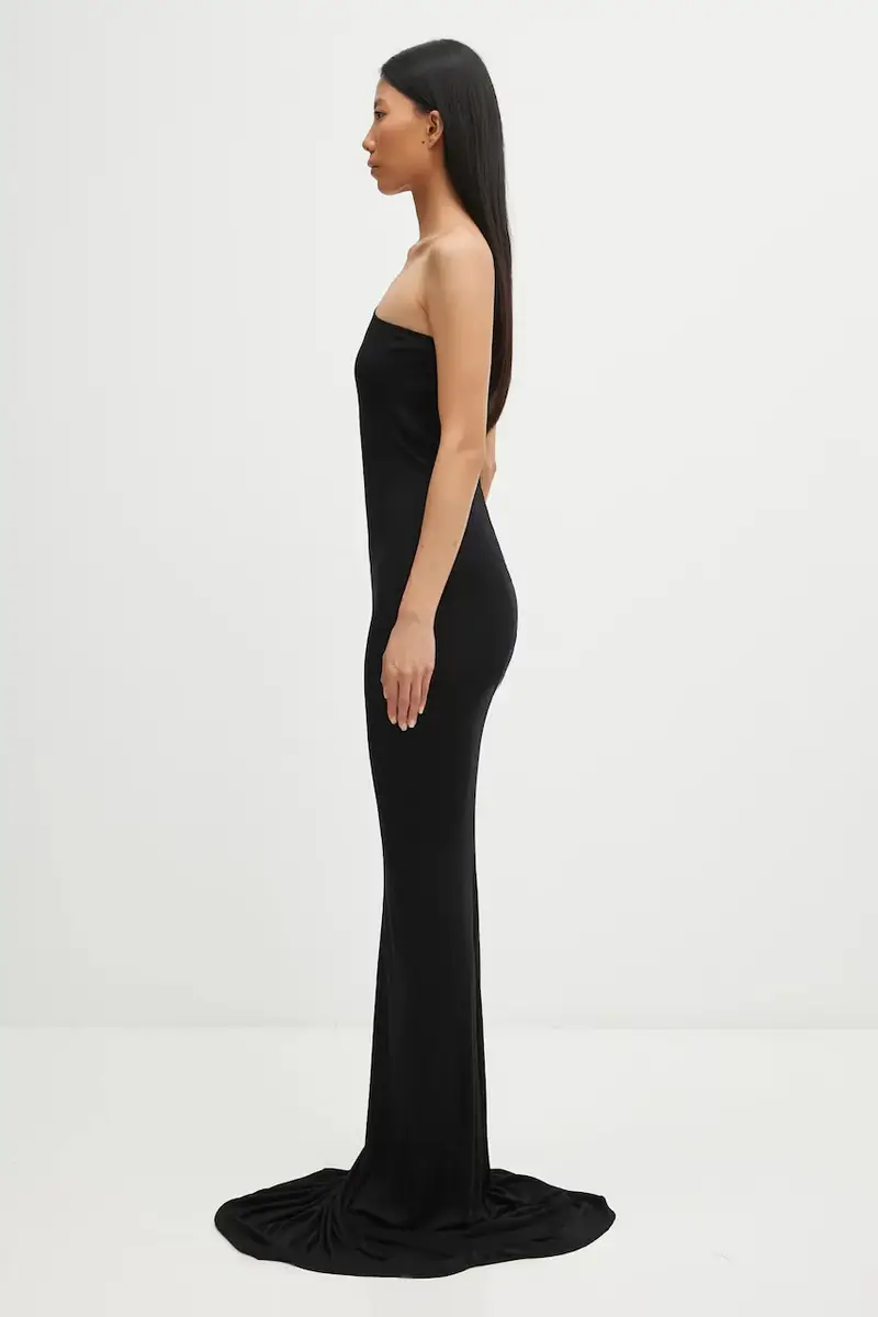 vestito di viscosa One Shoulder Gown colore nero LI02E3571.RV miniatura 2