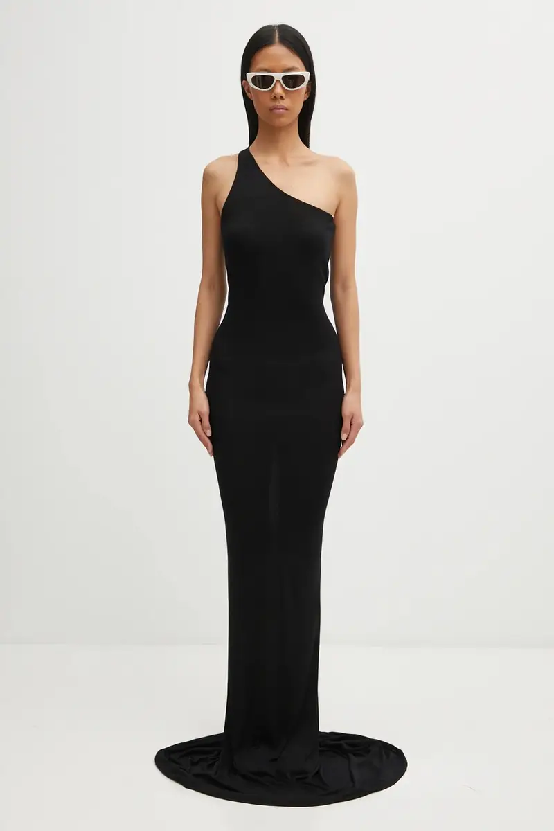 vestito di viscosa One Shoulder Gown colore nero LI02E3571.RV miniatura 5