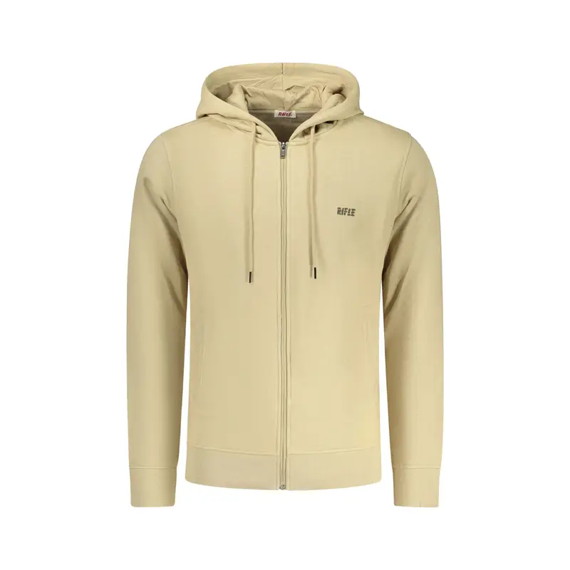 Felpa Maniche Lunghe Uomo Beige Stampa in Rilievo