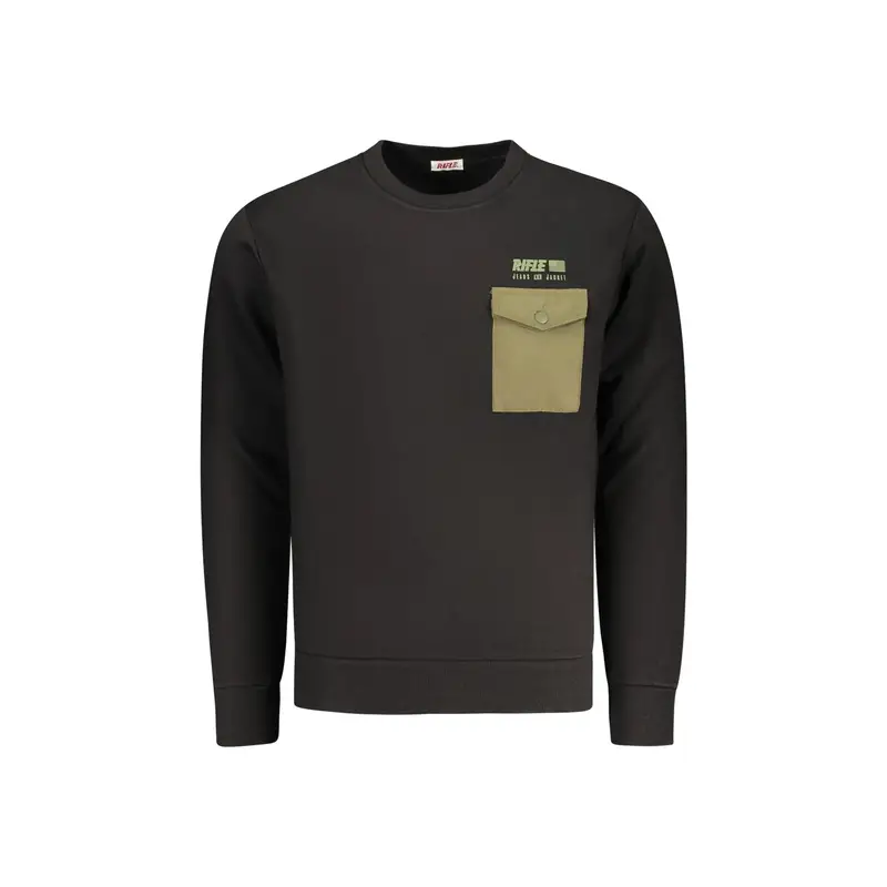 Felpa Maniche Lunghe Uomo Nera Stampa in Rilievo Nero