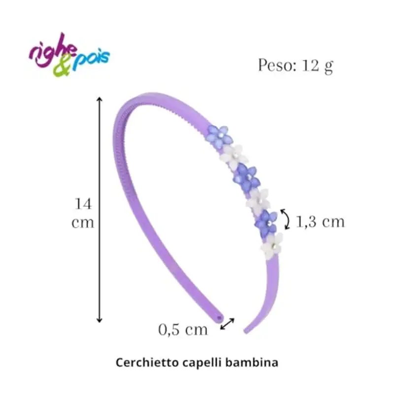 Righe e Pois - Fermacapelli bimba, Cerchietto per capelli bambina cm 0, 5 con fiori effetto cristallo e strass, fascia miniatura 3