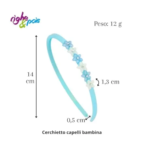 Righe e Pois - Fermacapelli bimba, Cerchietto per capelli bambina cm 0, 5 con fiori effetto cristallo e strass, fascia miniatura 3