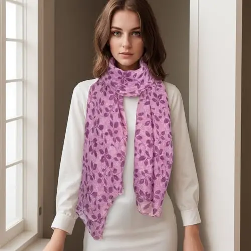 RIIQIICHY Foulard Donna Firmati Viola Sciarpa Donna Primaverile Grande Leggera Pashmina Donna Elegante Motivo a Foglie miniatura 2