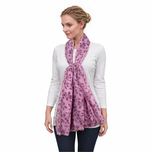 RIIQIICHY Foulard Donna Firmati Viola Sciarpa Donna Primaverile Grande Leggera Pashmina Donna Elegante Motivo a Foglie miniatura 3