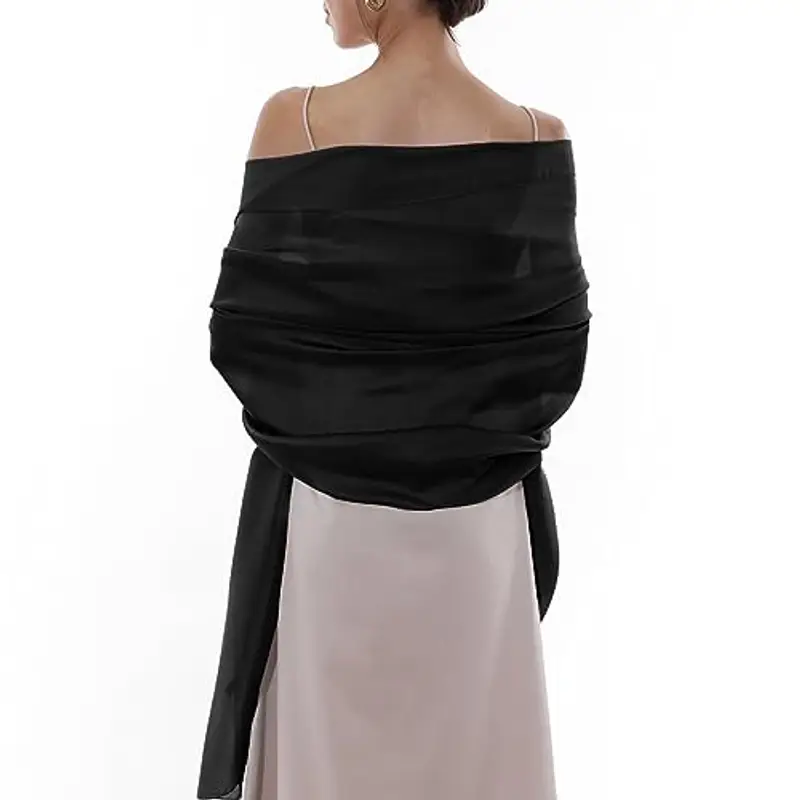RIIQIICHY Foulard Nero Sciarpa Seta Donna Pashmina Leggera Stola Scialle Cerimonia Abito da Sera Elegante Sposa