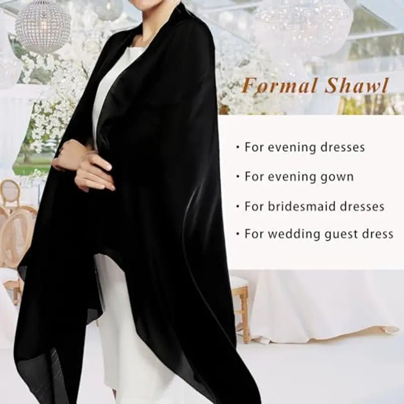 RIIQIICHY Foulard Nero Sciarpa Seta Donna Pashmina Leggera Stola Scialle Cerimonia Abito da Sera Elegante Sposa miniatura 3