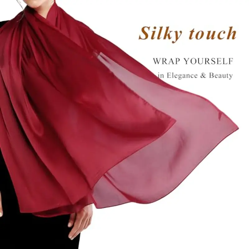 RIIQIICHY Foulard Sciarpa Rosso Seta Donna Pashmina Leggera Stola Scialle Cerimonia Abito da Sera Elegante Sposa miniatura 2
