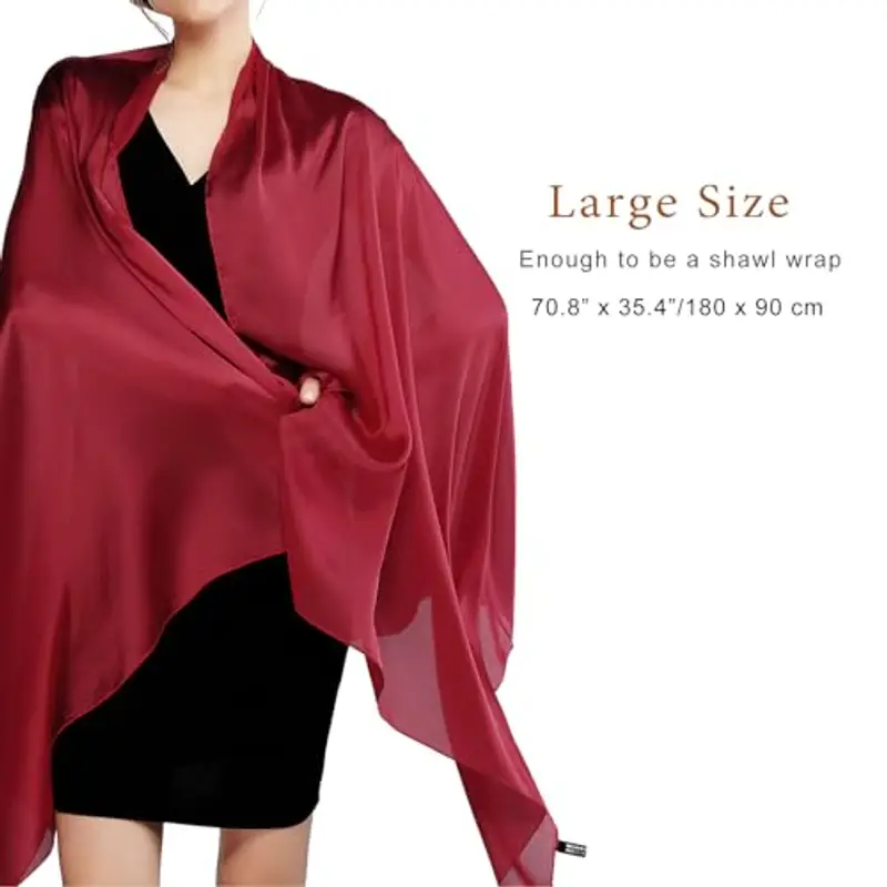 RIIQIICHY Foulard Sciarpa Rosso Seta Donna Pashmina Leggera Stola Scialle Cerimonia Abito da Sera Elegante Sposa miniatura 3