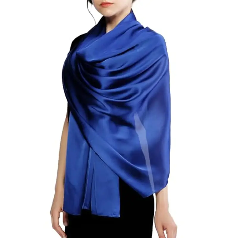 RIIQIICHY Foulard Sciarpa Seta Donna Blu Pashmina Leggera Stola Scialle Cerimonia Abito da Sera Elegante Sposa