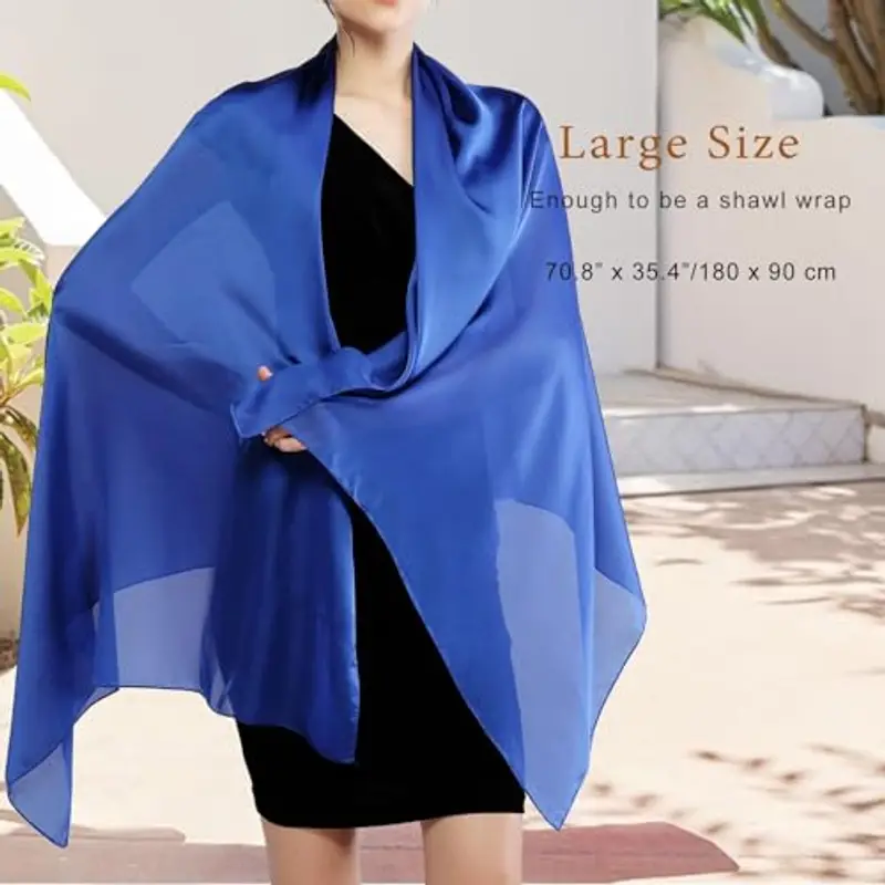 RIIQIICHY Foulard Sciarpa Seta Donna Blu Pashmina Leggera Stola Scialle Cerimonia Abito da Sera Elegante Sposa miniatura 2