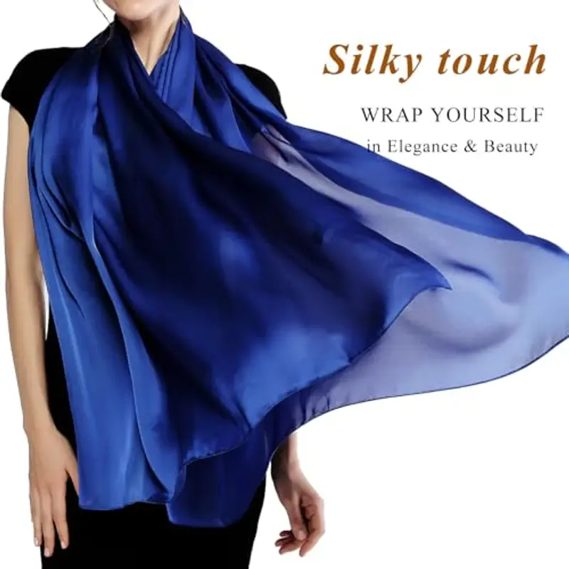 RIIQIICHY Foulard Sciarpa Seta Donna Blu Pashmina Leggera Stola Scialle Cerimonia Abito da Sera Elegante Sposa miniatura 3