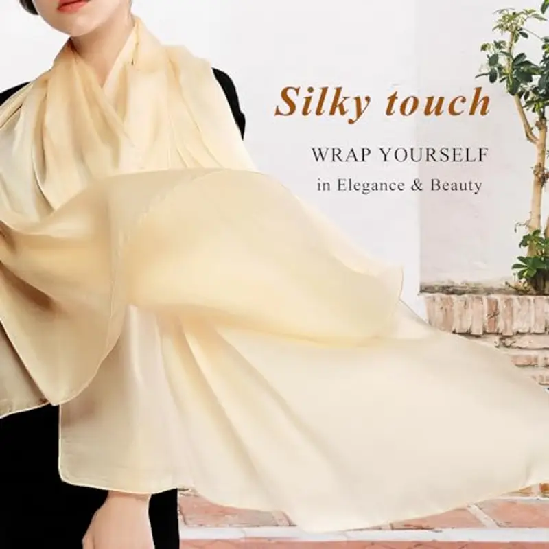 RIIQIICHY Foulard Sciarpa Seta Donna Pashmina Leggera Stola Scialle Cerimonia Abito da Sera Elegante Sposa Latte miniatura 2