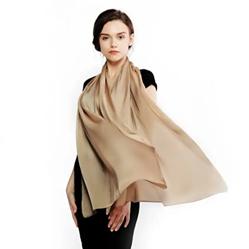 RIIQIICHY Foulard Sciarpa Seta Donna Pashmina Leggera Stola Scialle Marrone Cerimonia Abito da Sera Elegante Sposa miniatura 2