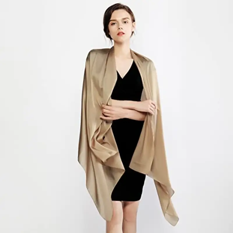 RIIQIICHY Foulard Sciarpa Seta Donna Pashmina Leggera Stola Scialle Marrone Cerimonia Abito da Sera Elegante Sposa miniatura 3