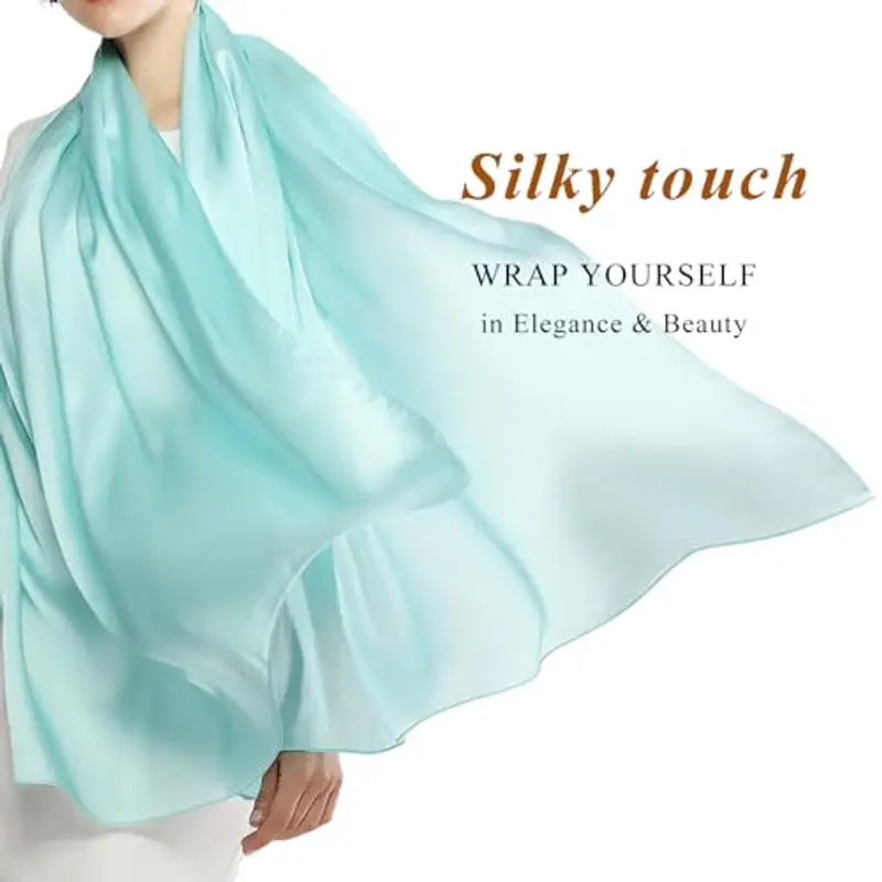 RIIQIICHY Foulard Sciarpa Seta Donna Pashmina Leggera Stola Scialle Turchese Cerimonia Abito da Sera Elegante Sposa miniatura 2