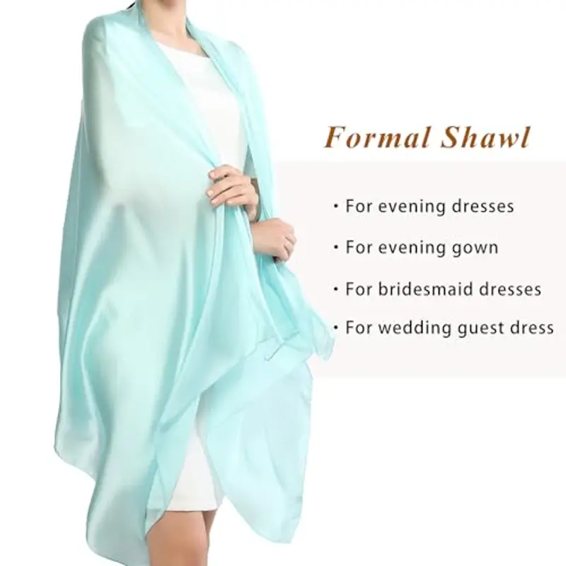 RIIQIICHY Foulard Sciarpa Seta Donna Pashmina Leggera Stola Scialle Turchese Cerimonia Abito da Sera Elegante Sposa miniatura 3