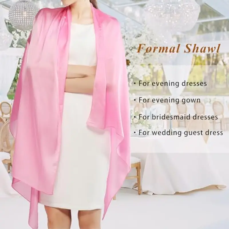 RIIQIICHY Foulard Sciarpa Seta Donna Rosa Pashmina Leggera Stola Scialle Cerimonia Abito da Sera Elegante Sposa miniatura 2