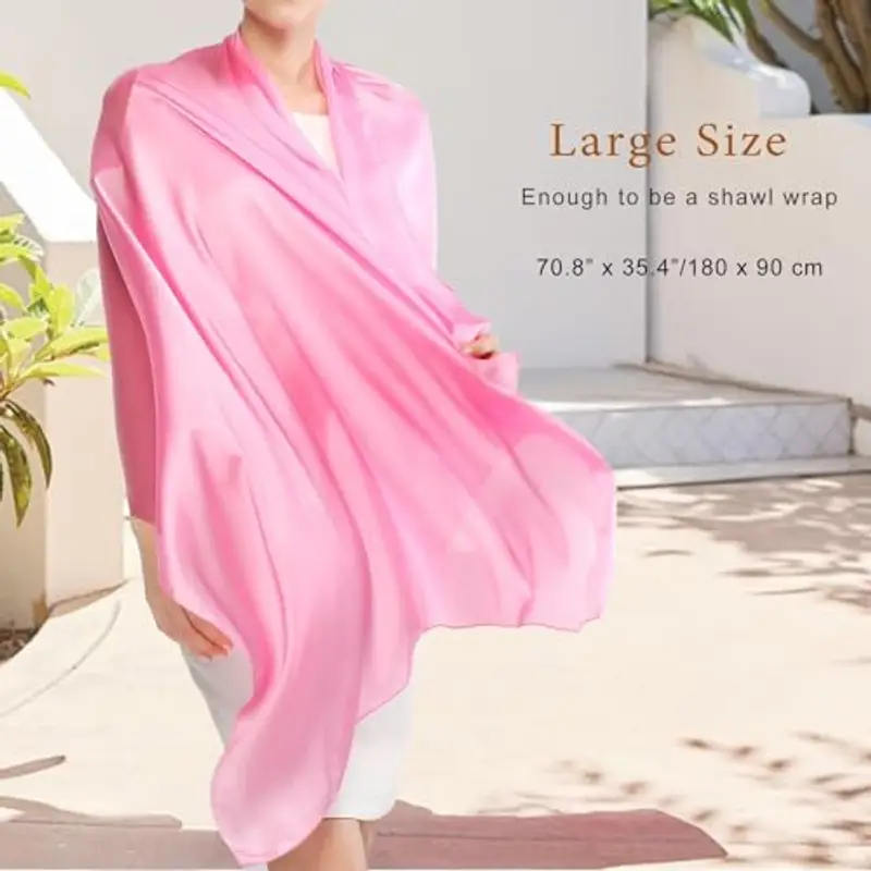 RIIQIICHY Foulard Sciarpa Seta Donna Rosa Pashmina Leggera Stola Scialle Cerimonia Abito da Sera Elegante Sposa miniatura 3