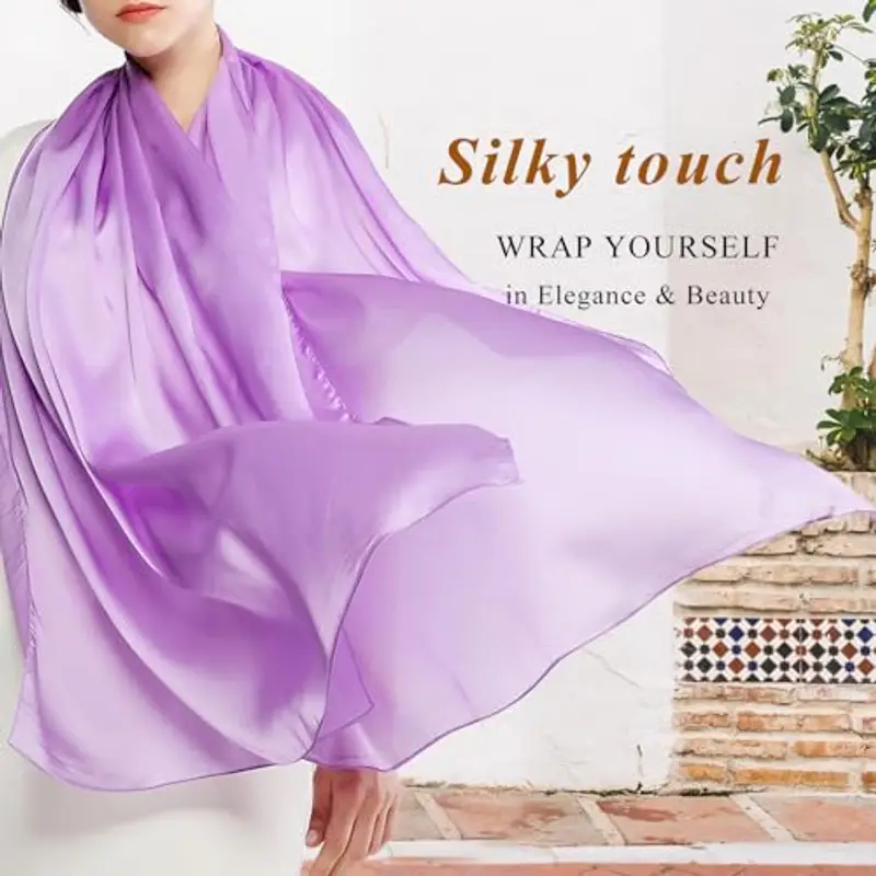 RIIQIICHY Foulard Sciarpa Seta Donna Viola Pashmina Leggera Stola Scialle Cerimonia Abito da Sera Elegante Sposa miniatura 3