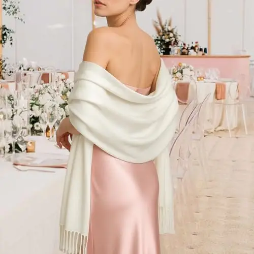 RIIQIICHY Sciarpa Bianco Donna Pashmina Scialle Invernale Caldo Stola Elegante Cerimonia Regalo Donna miniatura 2
