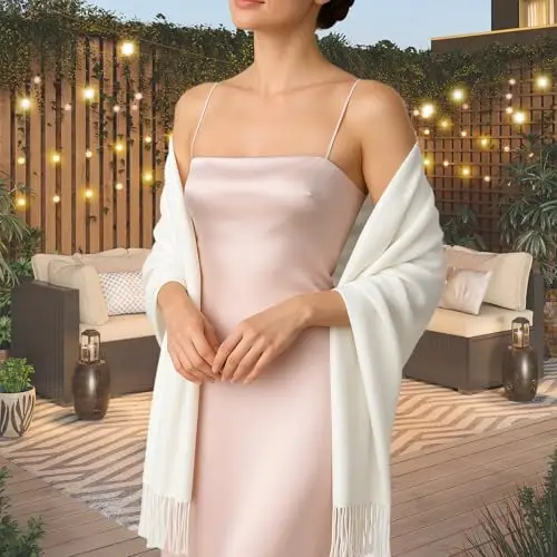 RIIQIICHY Sciarpa Bianco Donna Pashmina Scialle Invernale Caldo Stola Elegante Cerimonia Regalo Donna miniatura 3