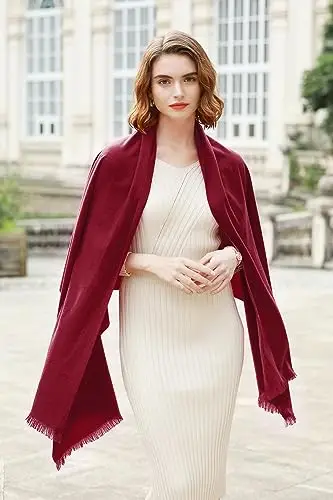 RIIQIICHY Sciarpa da donna Invernale Pashmina Foulard Vino Rosso Cerimonia Scialle Stola Lungo grande elegante spesse miniatura 3