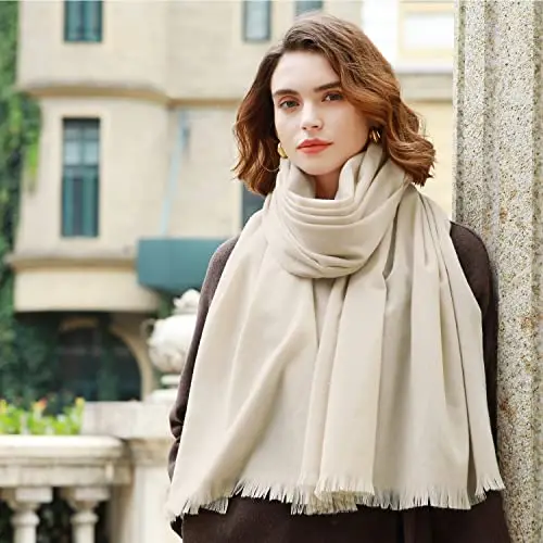 RIIQIICHY Sciarpa Donna Invernale Beige Pashmina Scialle Stola Elegante Cerimonia Foulard Lungo Grande Spesse Calde miniatura 3