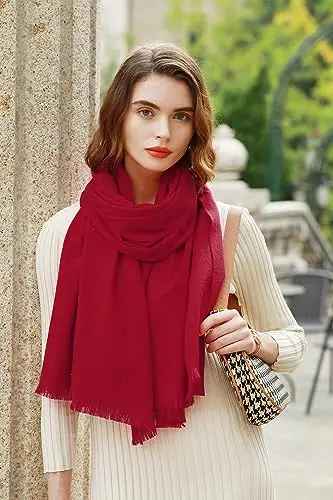 RIIQIICHY Sciarpa Donna Invernale Rosso Pashmina Scialle Stola Elegante Cerimonia Foulard Lungo Grande Spesse Calde miniatura 3