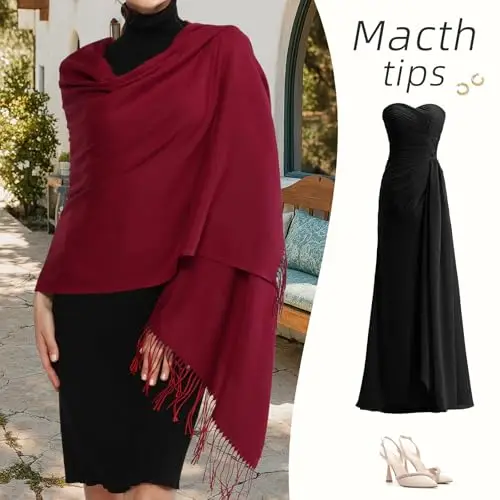 RIIQIICHY Sciarpa Rosso Donna Pashmina Scialle Invernale Caldo Stola Elegante Cerimonia Regalo Donna miniatura 2
