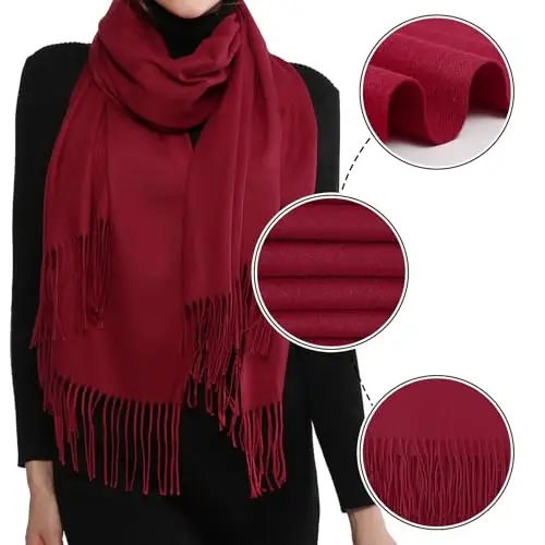 RIIQIICHY Sciarpa Rosso Donna Pashmina Scialle Invernale Caldo Stola Elegante Cerimonia Regalo Donna miniatura 3