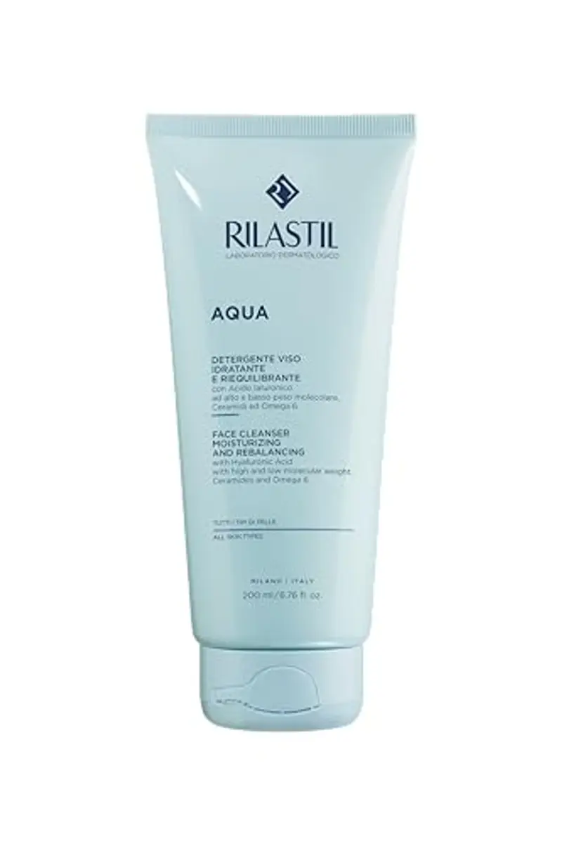 Rilastil Aqua Detergente Viso con Acido Ialuronico, Idratante e Riequilibrante, Adatto a Tutti i Tipi di Pelle, Confezione da 200ml