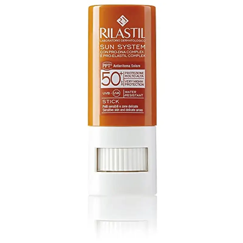 Rilastil Sun system Stick Solare Transparente SPF 50+ per Pelli Sensibili e Zone Delicate, Resistente all'Acqua, 0% Parabeni,Senza profumo, 8,5ml