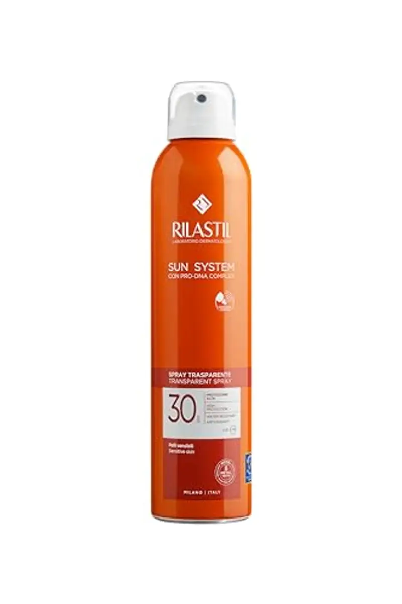 Rilastil Sun System Transparent, Spray Corpo Trasparente, Azione Antiossidante, Texture Ultra Leggera, per Tutti i Tipi di Pelle, SPF 30, Confezione da 200ml