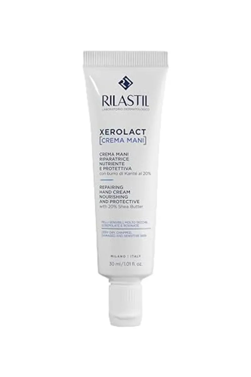 Rilastil Xerolact Crema Mani Riparatrice, Trattamento Restitutivo, Nutriente e Protettiva con Burro di Karité per Pelli Sensibili, Molto Secche, Confezione da 30ml