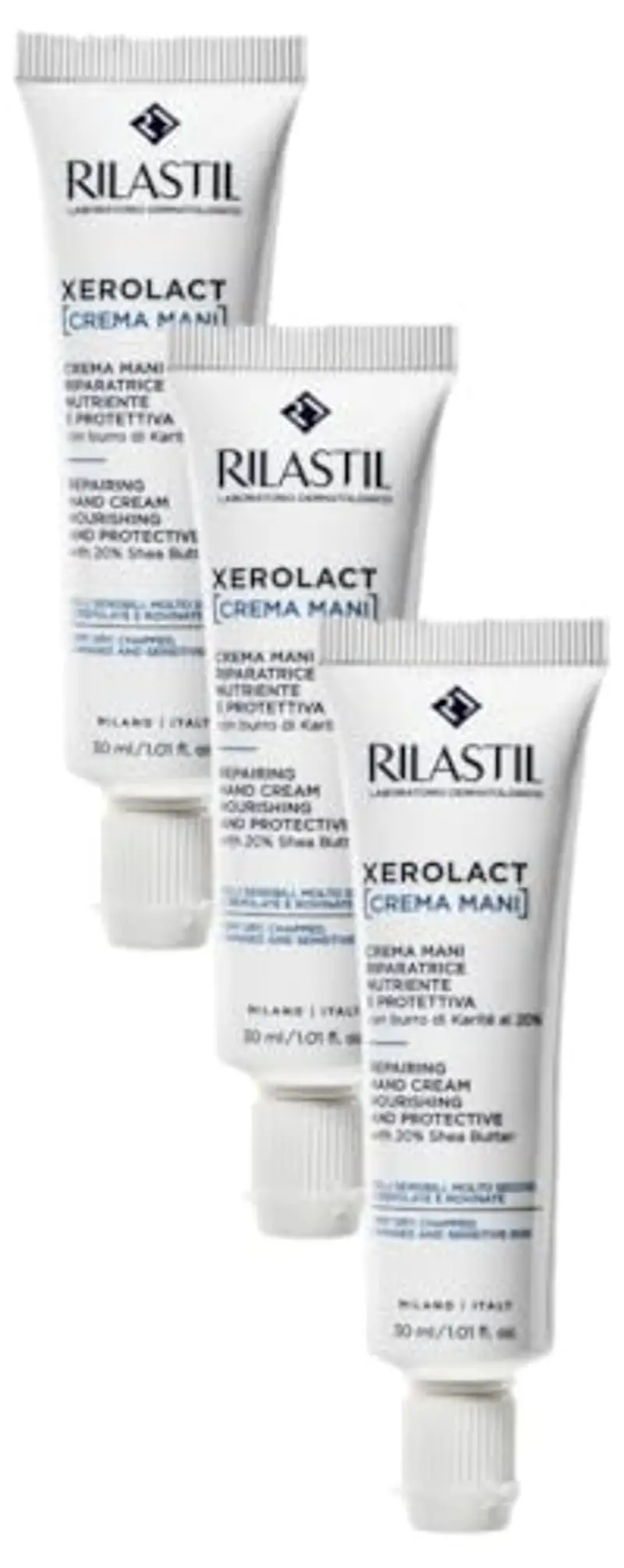 Rilastil Xerolact Crema Mani Riparatrice, Trattamento Restitutivo, Nutriente e Protettiva con Burro di Karité per Pelli Sensibili, Molto Secche, Confezione da 90ml