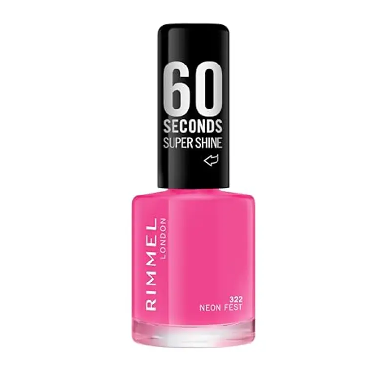 Rimmel 60 Seconds Super Shine Smalto, Smalto asciugatura rapida, Colore vibrante, A lunga tenuta, 8 ml, 322 Neon Fest
