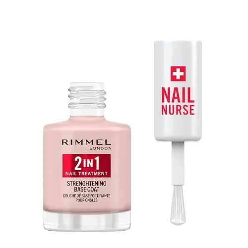Rimmel London, Nail Care Base & Rinforzante 2 in 1, Protegge e stimola la crescita, Formula Vegana ad Asciugatura