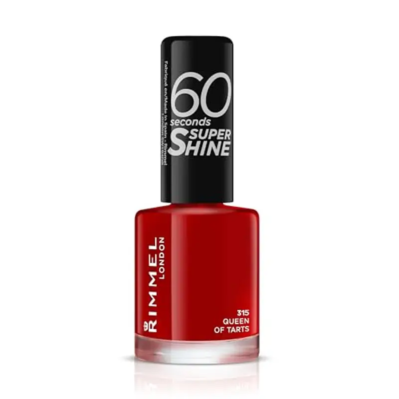 Rimmel London Smalto Unghie 60 Seconds Super Shine - Asciugatura Rapida e Lunga Durata - 315 Queen Of Tarts! (Rosso Classico) - 8 ml