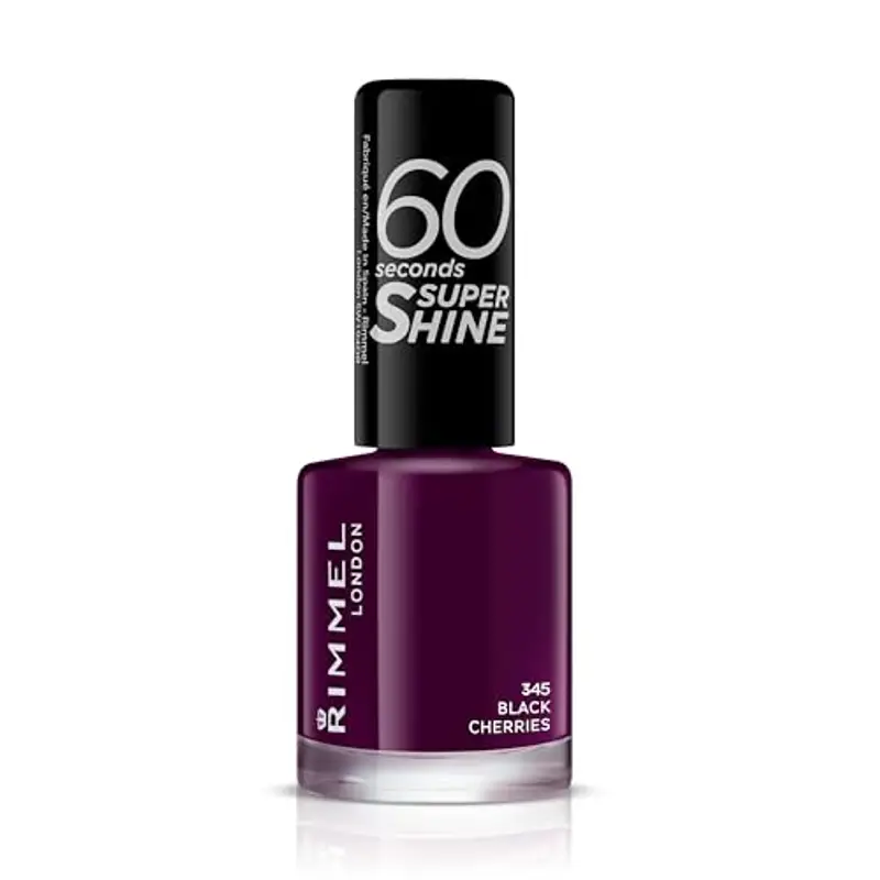 Rimmel London Smalto Unghie 60 Seconds Super Shine - Asciugatura Rapida e Lunga Durata - 345 Black Cherries (Melanzana) - 8 ml
