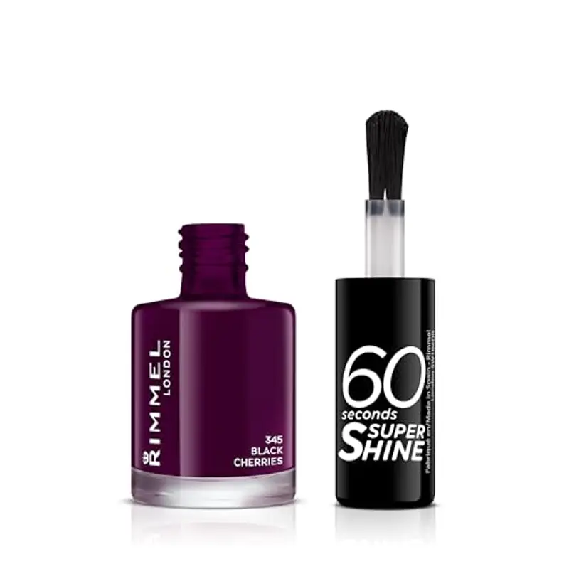 Rimmel London Smalto Unghie 60 Seconds Super Shine - Asciugatura Rapida e Lunga Durata - 345 Black Cherries (Melanzana) - 8 ml miniatura 2