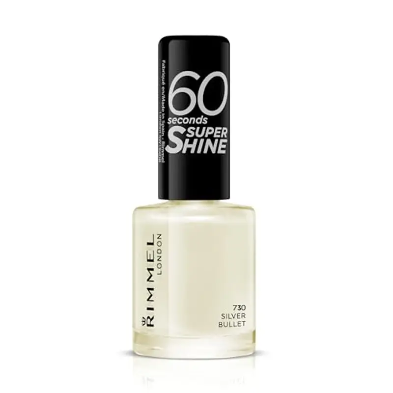 Rimmel London Smalto Unghie 60 Seconds Super Shine - Asciugatura Rapida e Lunga Durata - 730 Silver Bullet (Bianco Perlato) - 8 ml