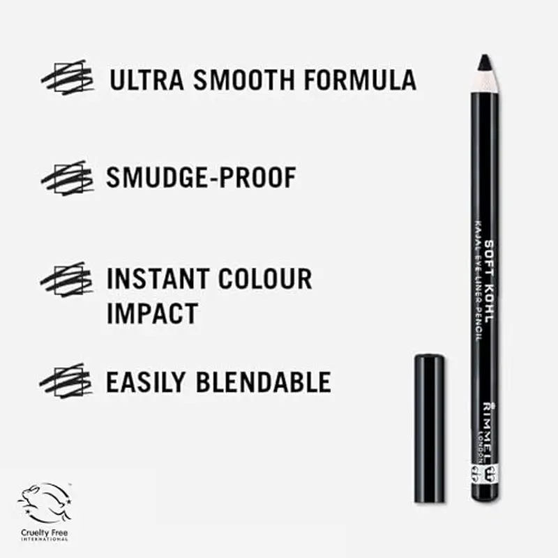 Rimmel London Soft Kohl Kajal Eyeliner Matita Occhi Morbida, 061 Jet Black miniatura 2