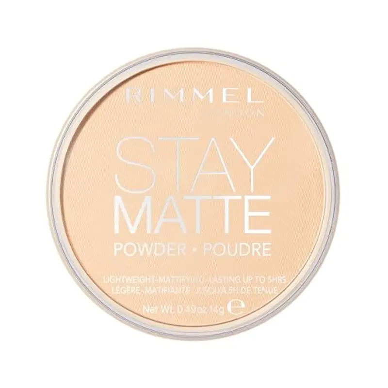 Rimmel London Stay Matte Pressed Powder, formula minerale per un effetto di lucentezza di lunga durata, luce di pesca, 14 g1 Cipria, Colore Trasparente, g (Confezione da 1), 001 TRANSPARENTE