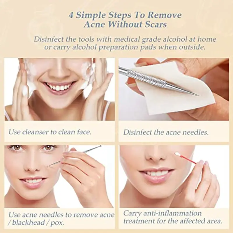Rimozione di punti neri, set di rimozione dell'acne da 6 pezzi - Set di pinzette con custodia in metallo Strumento per miniatura 3